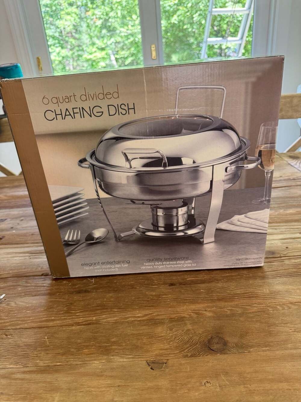 6 Quart Divided Chafing Dish Stainless Steel Buffet Server with Hinged Glass Lid